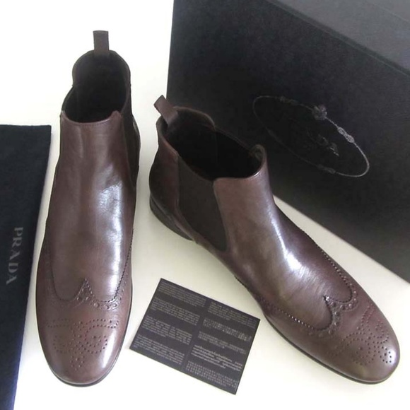 PRADA mens brwn wingtip ankle boots 10 11 US Italy - Picture 3 of 7